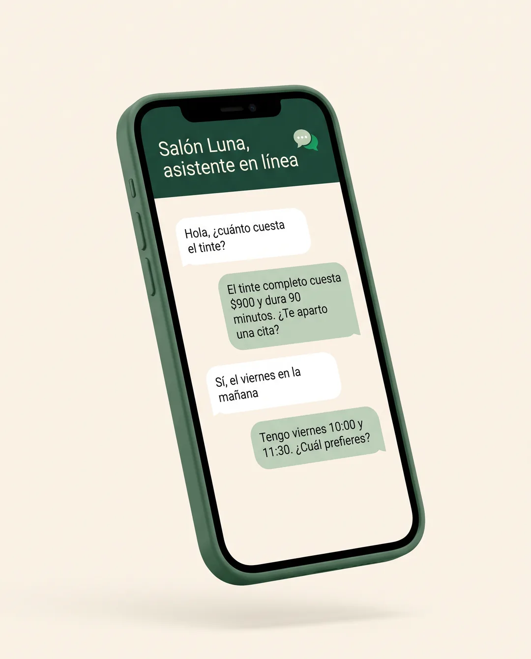 Conversación del asistente Atiende en un teléfono